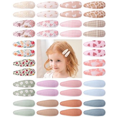 doboi 40Pcs Toddler Hair Clips Baby Girl Hair Bows Clips Floral Print Non Slip Wrapped Snap Heart shaped Hairpins Flower Clips for Hair Barrettes Hair Accessories for Baby Toddler Girls Kids