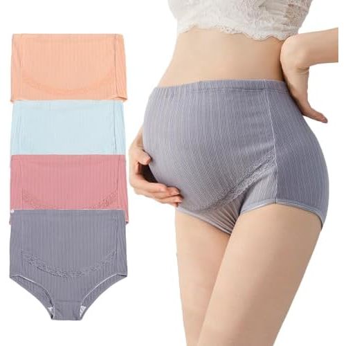 Maternity Cotton Underwear High Waist Adjustable Pregnancy Seamless Soft Hipster Panties Over Bump 4-Pack