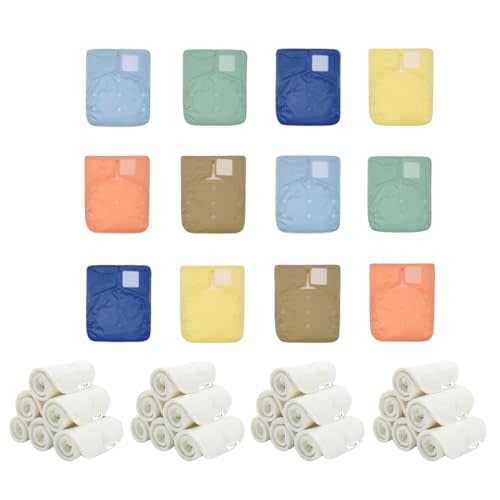 KaWaii Baby HD2 Fast Changing Nappies - 12 Reusable, Leak-Proof Cloth Diapers with 24 Premium 5-Layer Inserts for Newborn to Toddler, One Size (8-36 lbs)