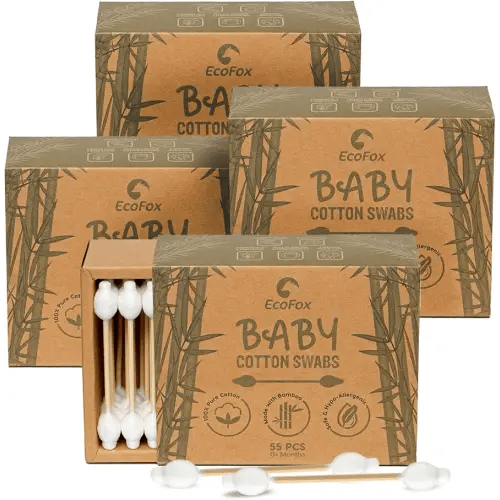 Baby Cotton Swabs 220 Count | Eco-Friendly & Pure Cotton Buds | Double-Tipped Safety Sticks | 100% Plant-Based & Natural | Perfect for Skin Care & Baby Personal Care