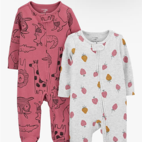 Simple Joys by Carter's Baby Girls' 2-way Zip Thermal Footed Sleep and Play, Pack of 2
