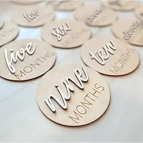 eoscasely Baby Monthly Milestone Markers Disc, Wooden 3D Milestone Cards for Photos, Baby Announcement Sign, 1-12 Months, wooden baby milestone sign (White)