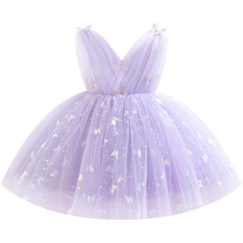 IMEKIS Toddler Girls Butterfly Birthday Dress Baby Sparkle Tulle Formal Wedding Party Bowknot Tutu Dresses Photo Shoot