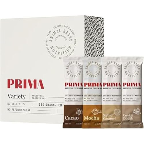 PRIMA ANCESTRAL PROTEIN BAR Grass Fed Protein Bars, 7 Pack – Animal-Based Protein Bar with Beef Tallow, Raw Honey, Seed Oil Free, Low Carb, Gluten-Free – Healthy, Energy Snacks for Clean Lifestyle (7 Pack, Variety Pack)