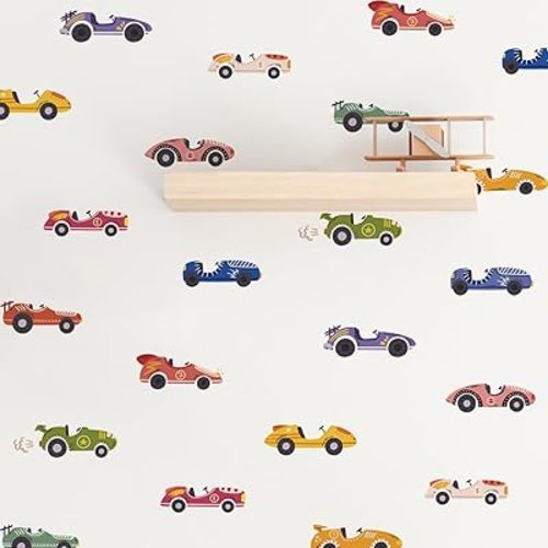 24 PCS Retro Cars Wall Decals Peel and Stick, Watercolor Cars Decals for Boys Room, Racing Cars