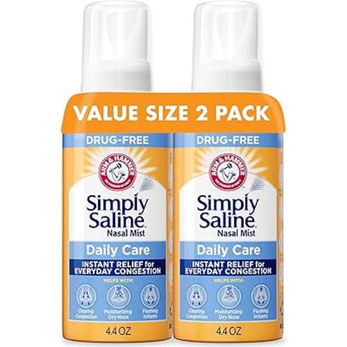 Arm & Hammer Simply Saline Daily Care Nasal Mist 4.4oz, Saline Nasal Spray, Drug-Free, 2-Pack