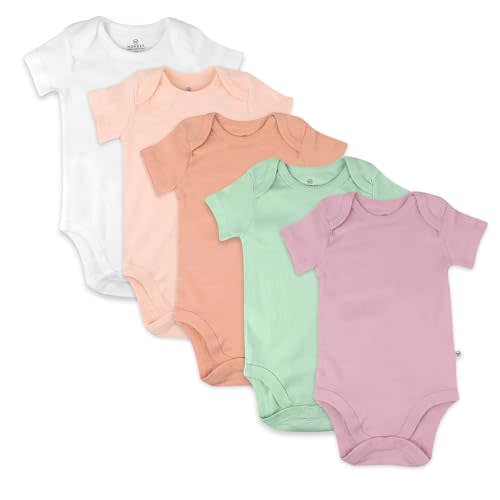 HonestBaby baby-girls 5-pack Short Sleeve Bodysuits One-piece 100% Organic Cotton for Infant Baby Girls