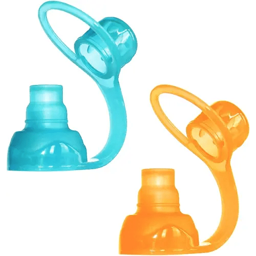 ChooMee SoftSip Food Pouch Top | Baby Led Weaning | No Spill Flow Control Valve, Protects Childs Mouth, 100% Silicone, BPA Free | 2CT Orange Aqua