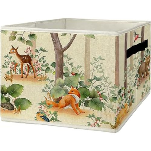 Jungle Animal Nursery Storage Bins & Boxes with Handles, Kids Foldable Basket for Organizing, Forest Wild Animals Collapsible Storage Basket for Kids Nursery Bedroom Bathroom Clothes Toys Books