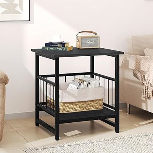 EazeHome 18" Square End Table, Modern Nightstand Side Table, Nightstand with Open Storage Shelf for Living Room, Heavy Duty Stand of Mini Beverage for Dorm, Kitchen Room, Black