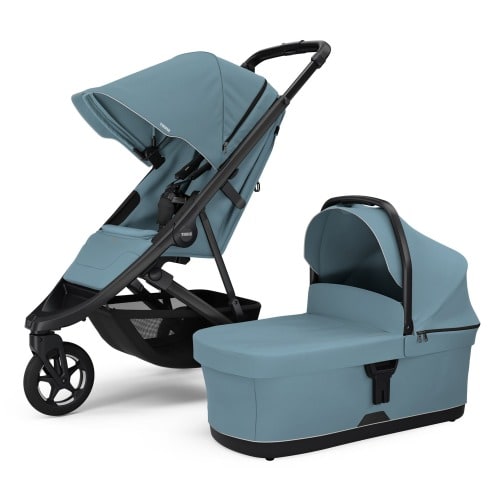 Thule Spring 2 Compact All-Terrain Stroller + Bassinet Bundle - Mid Blue