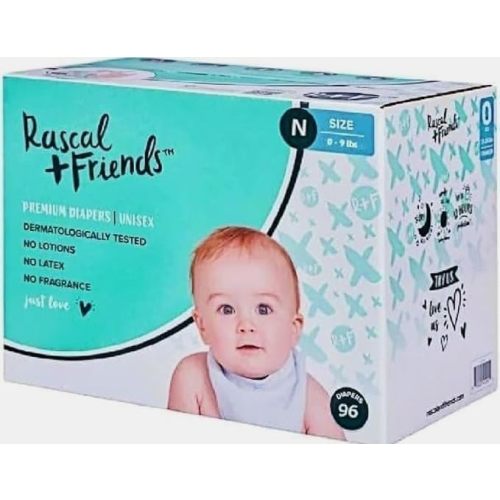 Rascal + Friends New~Born Premium Diapers, 96 Count, 1 Pack (Packaging May Vary)