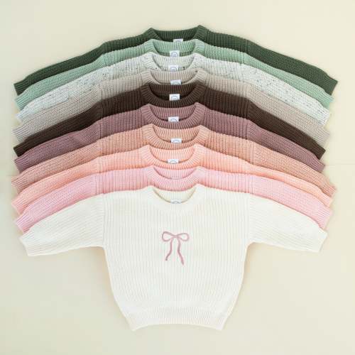 Bow Embroidery - Knit Chunky Sweater