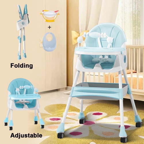 Liyufly 4-in-1 Baby Highchair Adjustable Kid Toddler Dining Chairs Eat & Grow Convertible Chair with 5-Point Harness, Dinner Plate, Light Blue