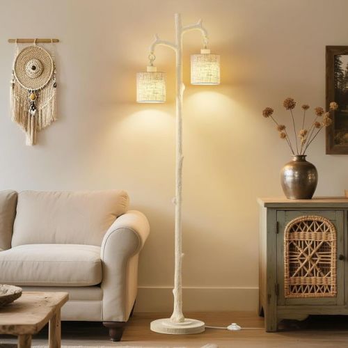 NATYSWAN Floor Lamp for Living Room - 69in Rustic Farmhouse Tree Trunk Tall Lamp - Country Vintage Reading Light with Linen Shade for Bedroom