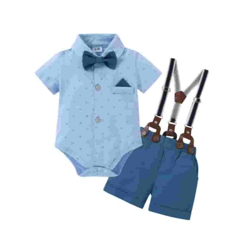 CARETOO Boy Clothes Suit Dress Shirt Shorts Suspender Pants Formal Wave Point Cotton Fabric 0-18M