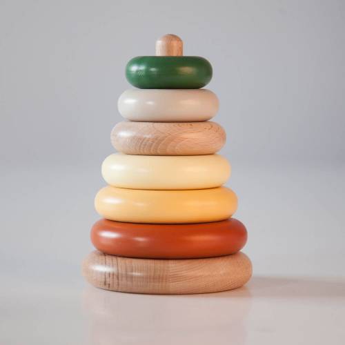 Pastel wooden stacking rings for toddlers, Montessori baby toy for fine motor skills, early learning gift for sensory play and coordination