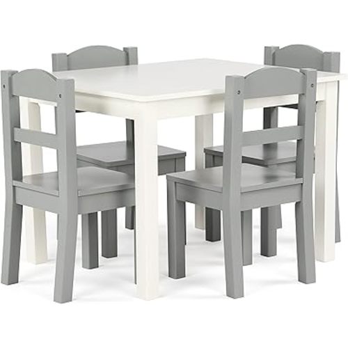 Humble Crew Kids Wooden Table and 4 Chairs Set, White/Grey - Kids Table and Chair Set for Toddlers and Children for Arts, Crafts, and Snack Time - Sturdy, Durable Toddler Activity Table