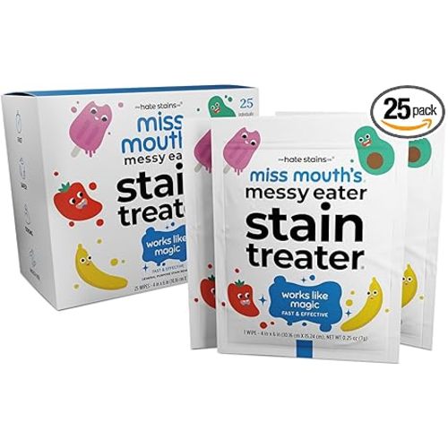 Miss Mouth's Messy Eater Stain Treater Wipes - 25 Pack Stain Remover - Newborn & Baby Essentials - No Dry Cleaning Food, Grease, Coffee Off Laundry, Underwear, Fabric