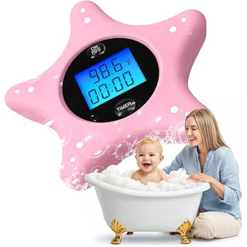 Digital Baby Bath Thermometer and Timer - Soft Silicone Sea Star - Floating Bathtub Water Thermometer - Safety Toy for Newborns, Infants, and Toddlers