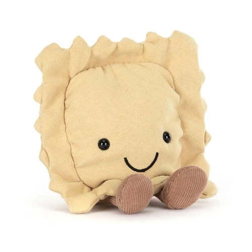 Jellycat Amuseables Ravioli Plush - Soft Squishy Stuffed Pasta Pillow, Stress Relief Sensory Toy for Adults, Cream & Tomato Red Italian Food Collectible Home Decor, Ultra-Soft Polyester Plushie