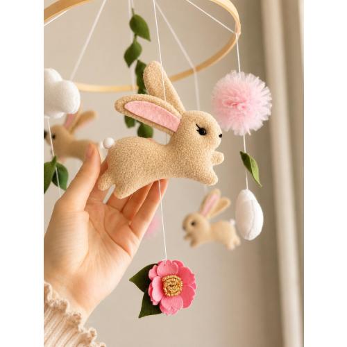 Handmade Bunny Floral Crib Mobile – Neutral Nursery Decor, Baby Shower Gift