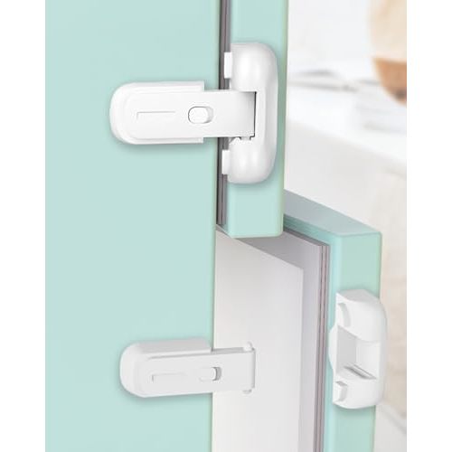 2 Pack Updated Baby Safety Proof Fridge Latch Lock to Keep Door Closed,Childproof Refrigerator/Fridge/Freezer Door Lock for Toddlers and Kids,no Tools Need or Drill(White)