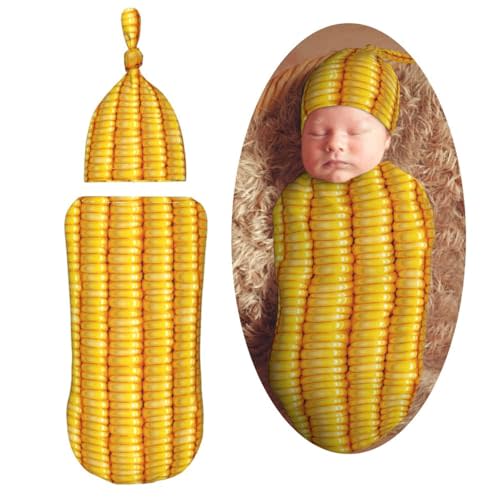 Yellow Corn Cob Newborn Swaddle Blankets Hat Sets Soft Baby Receiving Blanket Swaddle Sack for Baby Shower Infant Boy Girl Gift