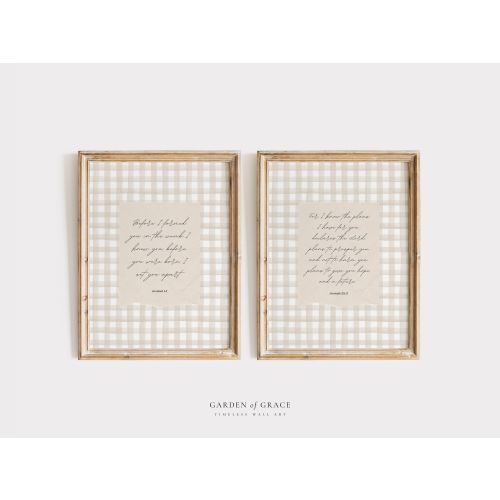 Jeremiah 1:5 and 29 11 Wall Art Set of 2 | Vintage Scripture Kid's Room Art Print | Bible Verse Farmhouse Nursery Decor | Christian Gingham