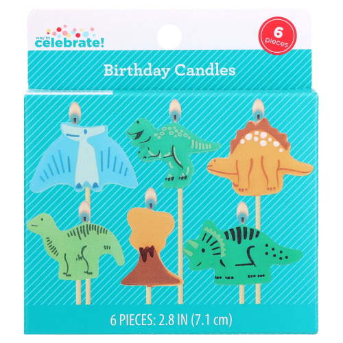 Multicolor Dinosaurs and Volcano Birthday Candles Set, 6 Pieces, by Way To Celebrate