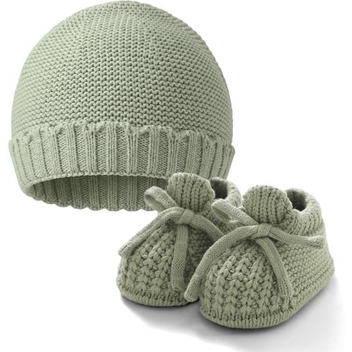 Baby Booties with Hat Set | Newborn Knit Shoes Soft Infant Booties, 2 PCS for Baby Boy Girl
