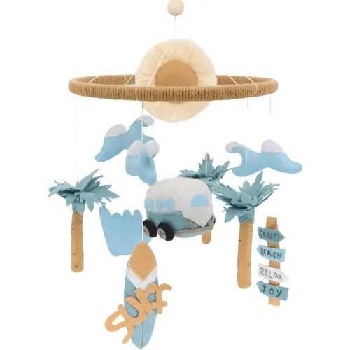 Surf Mobile for Crib Handmade Felt Nursery Decor Crib Mobile surf for Bassinet Baby Shower Newborn Baby Gift Beach Nursery Decor (Surf and Beach)