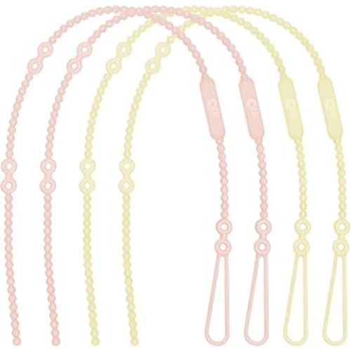 Olababy Silicone Strap for Baby Toys, Teethers, Sippy Cups, Bottles w Handles, Feeding Spoons, High Chairs, Strollers, Car Seats and Travel Essentials (4 Straps, 2 Lemon / 2 Coral)