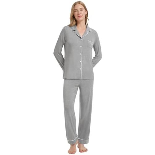 WiWi Viscose from Bamboo Pajamas Set for Women Soft Button Down Sleepwear Pj Lightweight Lounge Sets Loungewear S-XXL