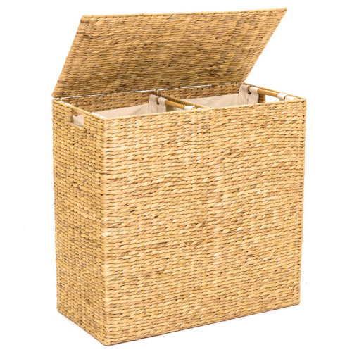 Bayou Breeze Large Water Hyacinth Double Laundry Hamper Basket w/ 2 Liner Bags, Handles & Reviews | Wayfair