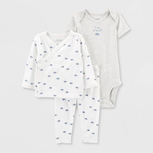 Carter's Just One You® Baby 3pc Rhino Cardigan Set - White/gray