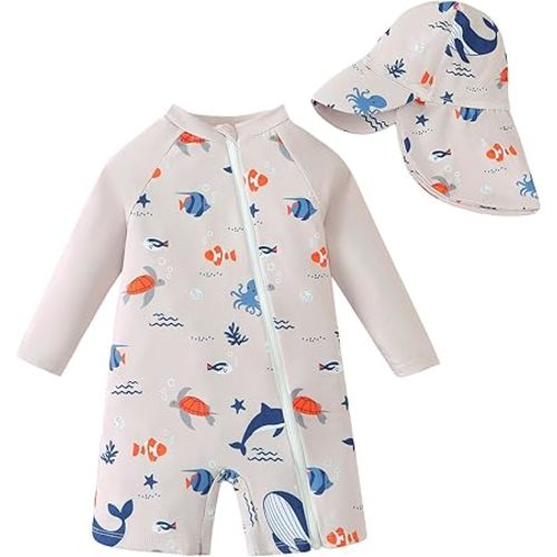 Baby Boy Girl Swimsuit Rash Guard Swimwear Zipper Toddler One Piece Bathing Suit Unisex Sun Protection Sunsuit