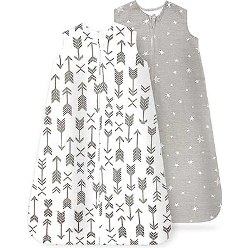 Baby Wearable Blanket, Cotton Sleep Sacks for 6-12 Months, 2 Pack Unisex Sleeping Bag Sack, Medium Size, 2-Way Zipper, 0.5 Tog Breathable Cotton