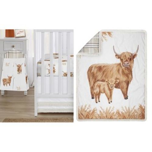 Sweet Jojo Designs Boy, Girl, Unisex/Gender Neutral Baby Crib Bedding Set - Boho Highland Cow Brown and Taupe 4pc