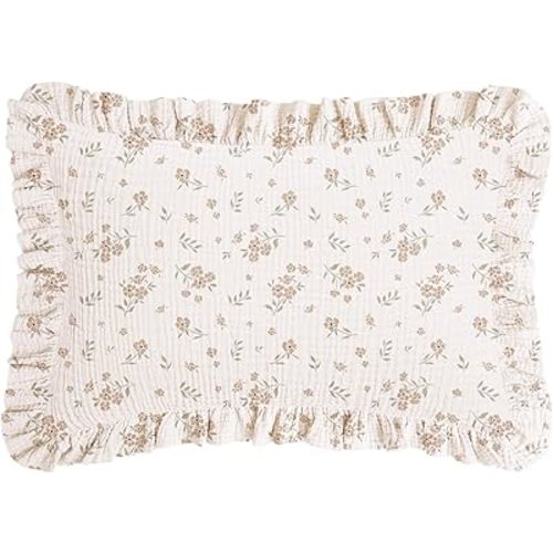 Konssy Flounce Muslin Toddler Pillowcase, Soft Cotton Toddler Pillow Case for 13x18 Pillow, Cozy Travel Kids Baby Pillowcases with Envelope Closure (Floral)
