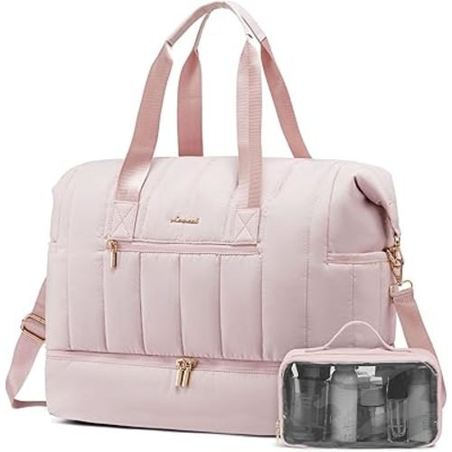 LOVEVOOK Travel Duffle Bag,Puffer Weekender Bags For Women with Shoe Compartment,42L Carry On Duffel Bags For Airplanes,Hospital Bag for Labor and Delivery,Overnight Bag,2Pcs Set
