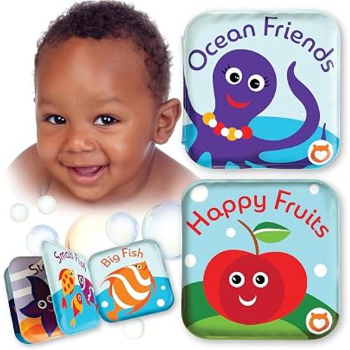 Floating Baby Bath Books - Bath Books for Babies, Infants - Waterproof, Mold-Free Bath Toys for Learning & Early Education (Set of 2 - Fruits & Sea Animals)