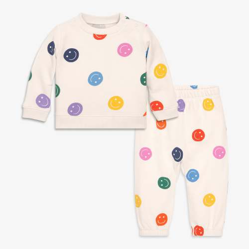 Baby sweatset in novelty - Oat / rainbow happy faces / 6-12