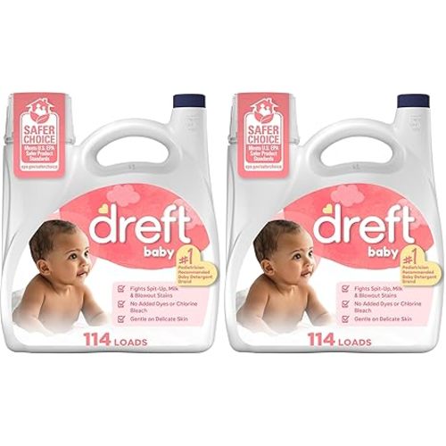 Dreft Baby Liquid Laundry Detergent, Gentle on Sensitive Skin Laundry Soap, 150 fl oz, 114 Loads (Packaging May Vary)