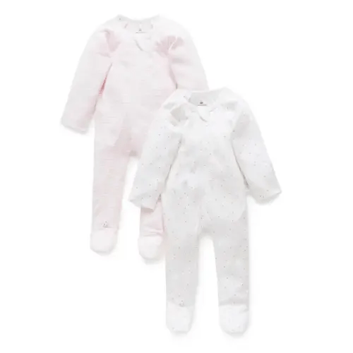 Purebaby 2 Pack Zip Growsuit Stripe/Spot Pink | Baby Bunting AU