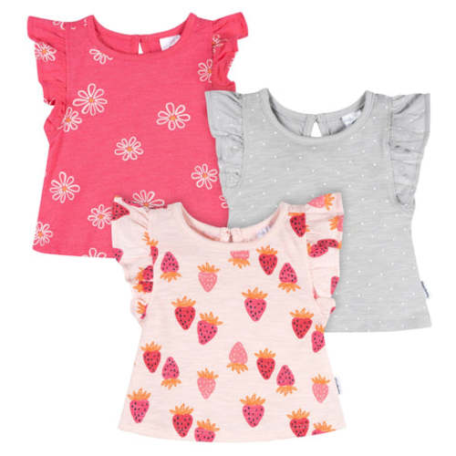 3-Pack Baby & Toddler Girls Pink Strawberries Short Sleeve Shirts