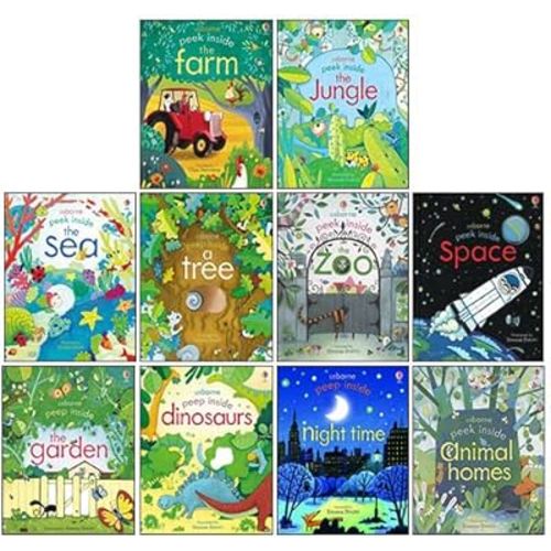 Usborne Peep Inside 10 Books Collection Set (Tree, The Sea, the Jungle, Space, Zoo, Animal Homes, Night Time, Dinosaurs, Garden & Farm)