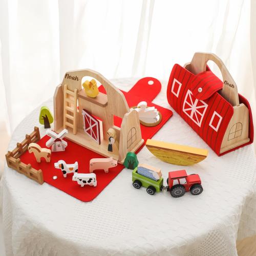 Personalized Farm Barn Toy Wooden  Stringing Game for children Montessori Educational Toys Custom Name Engraved Birthday Christmas boy Gift