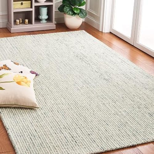 SAFAVIEH Abstract Collection Area Rug - 5' x 8', Green & Ivory, Handmade Wool, Ideal for High Traffic Areas in Living Room, Bedroom (ABT484Y)