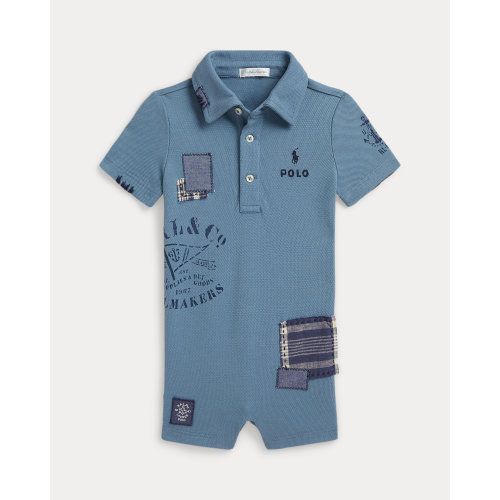 Patchwork Cotton Mesh Polo Shortall